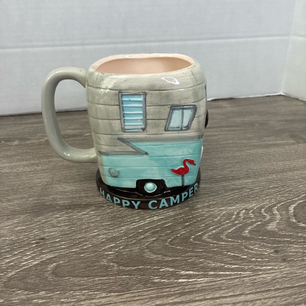Happy Camper Coffee Mug Lg Square Ceramic Vtg Camper Style - Big Mouth